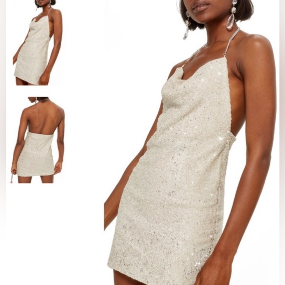 LIKE NEW TOPSHOP BRUSHED SEQUIN COWL NECK DRESS